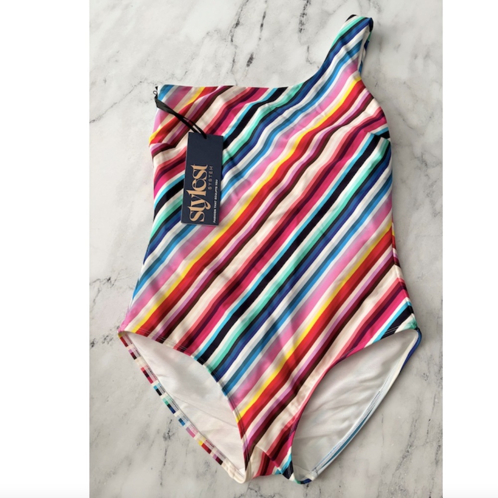 Stylest Nwt Stylest System Dreamsculpt One Shoulder Swimsuit Rainbow Gradient